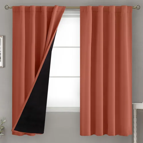 Vista 37 de BGment Cortinas 100% opacas beige de 63 pulgadas de largo con forro aislante térmico, bolsillo para varilla y lengüeta trasera de doble capa