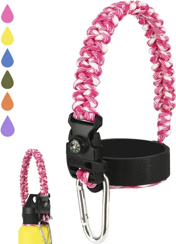 Vista 9 de Paracord Handle for Hydro Flask Water Bottles Standard Mouth, Strap Holder with Safety Rubber Ring & Carabiner, Easy to Carry and Durable Reusable