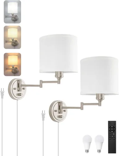 Vista 15 de GOODATE Apliques de pared regulables, lámpara de pared con brazo oscilante, juego de dos apliques de pared, lámpara de pared enchufable, juego de 2