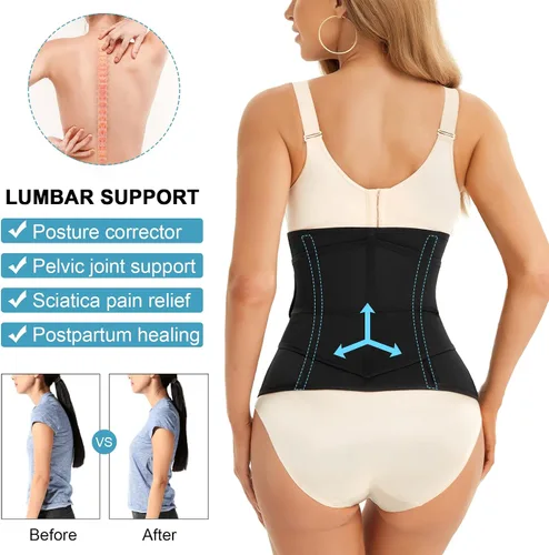 Vista 3 de WANFISTO Entrenador de cintura para mujer, corsé de cintura 2 en 1, faja moldeadora de cuerpo de reloj de arena, Negro