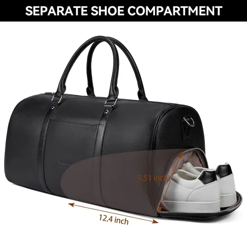 Vista 4 de BOSTANTEN Bolsa de lona de viaje de cuero genuino para el fin de semana, bolsa de lona para gimnasio, deportes, equipaje de mano para hombres