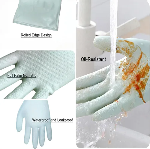 Vista 3 de 3 pares de guantes duraderos para lavar platos sin látex, puño de 15 pulgadas de largo, ideales para limpieza de cocina, lavandería, jardinería