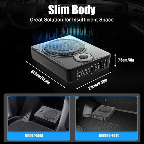 Vista 6 de Subwoofer de 8 pulgadas de audio para automóvil súper delgado amplificado, subwoofer para automóvil debajo del asiento, amplificador activo de bajo