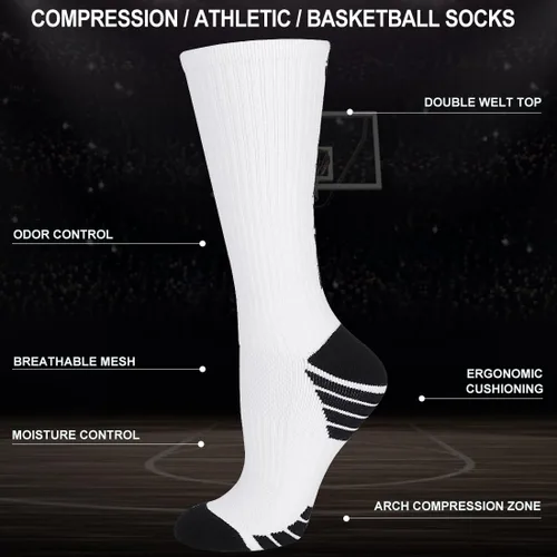 Vista 2 de Finerview Elite - Calcetines de baloncesto (6 pares), calcetines deportivos de alta calidad a media pantorrilla para adultos y jóvenes