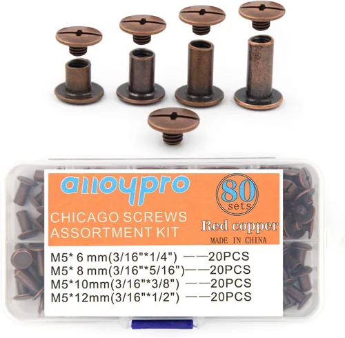 Vista 7 de Chicago Tornillos surtidos Kit de remaches de cuero de cobre rojo, remaches de tornillo, cabeza Phillip ranurada, postes de encuadernación