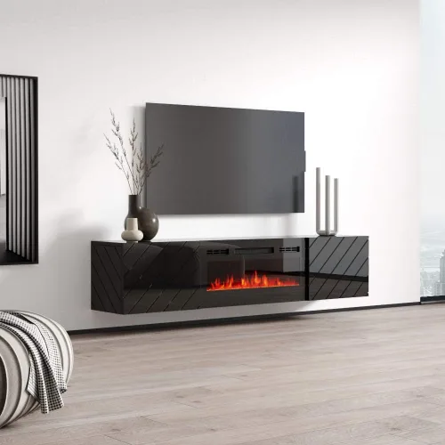 Vista 3 de Meble Furniture Luxe BL-EF - Soporte flotante para TV de hasta 80 pulgadas, moderno centro de entretenimiento de alto brillo de 72 pulgadas
