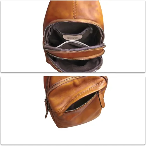 Vista 6 de Bolso de cuero genuino para hombres y mujeres, mochila de cuero vintage, bolso cruzado de hombro a la moda