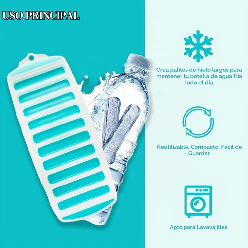 Vista 3 de Jacent Bandeja reutilizable de silicona y plástico para cubitos de hielo, cubos de hielo fáciles de empujar y reventar para botella de deportes