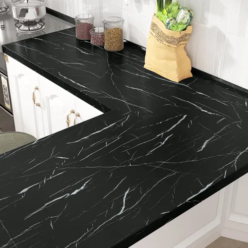 Vista 3 de Wallercity Papel de contacto de mármol negro mate para mesa, papel tapiz de mármol autoadhesivo impermeable para cocina, papel de contacto negro
