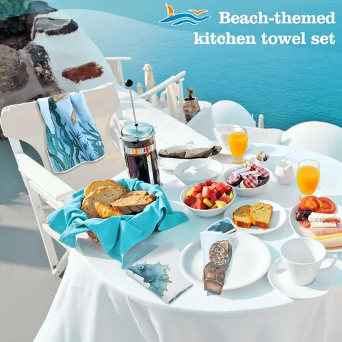 Vista 6 de Boyiee - Juego de 6 toallas de cocina de playa con temática marina, toallas de té náuticas con animales del mar, 60 x 40 centímetros, regalos
