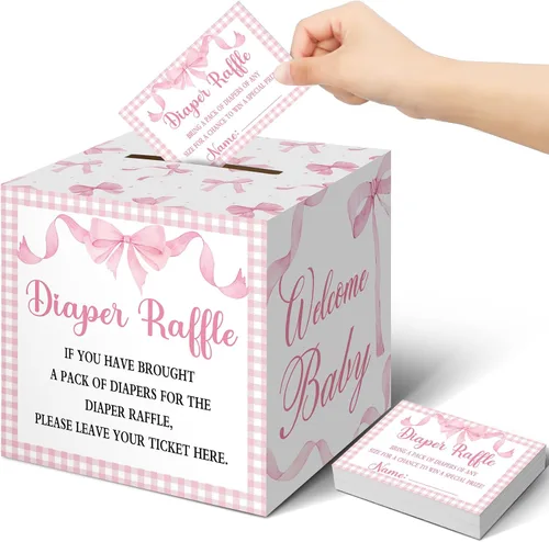 Vista 44 de Teling 51 boletos para rifas de pañales con caja de tarjetas, decoración de baby shower, caja de revelación de género para fiesta de rifas