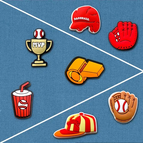 Vista 5 de Xaldrichasta Dijes de zapatos de béisbol para zuecos, diferentes sandalias a juego, pulseras, pulseras y dijes de zapatos de pelota deportiva