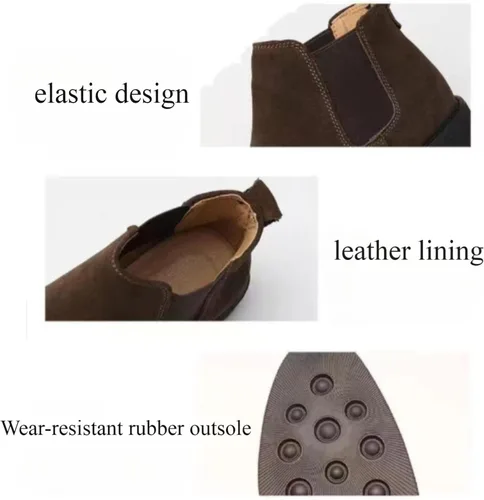 Vista 4 de Botas Chelsea de cuero para hombre, acogedoras botas formales de gamuza chukka de estilo formal, cómodas y formales.