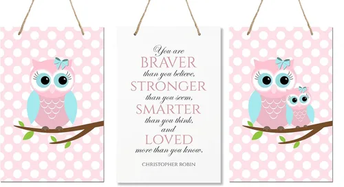 Vista 2 de LifeSong Milestones You are Braver Than You Believe 3 piezas búho niños señal de decoración de pared para niños, dormitorio, guardería, bebé, niños