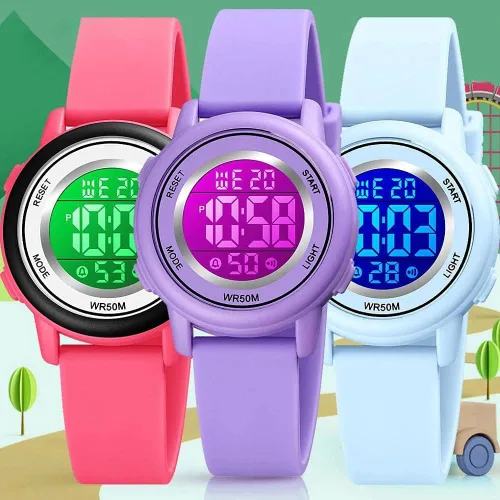 Vista 7 de Relojes digitales para mujer, pantalla LED, correa de silicona, reloj militar, multifunción, impermeable, alarma, cronómetro, retroiluminación LED