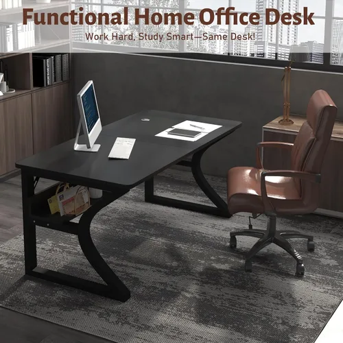 Vista 6 de StarGraph Escritorio para computadora, 47 y 55 pulgadas, parte superior de MDF con patas de metal en forma de U, estilo moderno, rectangular
