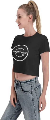 Vista 4 de Soda Stereo Logo Crop Top Female Casual Round Neck Short Sleeve Leak Navel Clothes