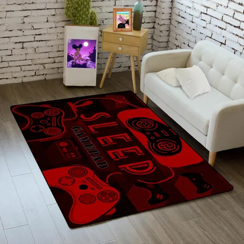 Vista 9 de Alfombra de suelo con estampado de videojuegos 3D para niños, alfombra pequeña roja para dormitorio, tapete de piso para habitación de niños