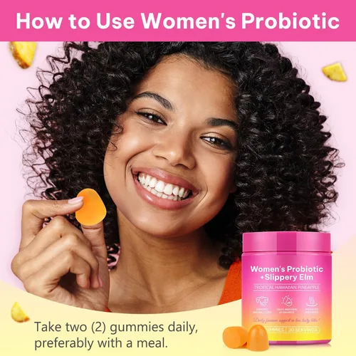 Vista 5 de Gomitas de probióticos para mujeres, gomitas veganas de probióticos femeninos con sabor a piña, apoya el equilibrio del pH, sin gluten, salud