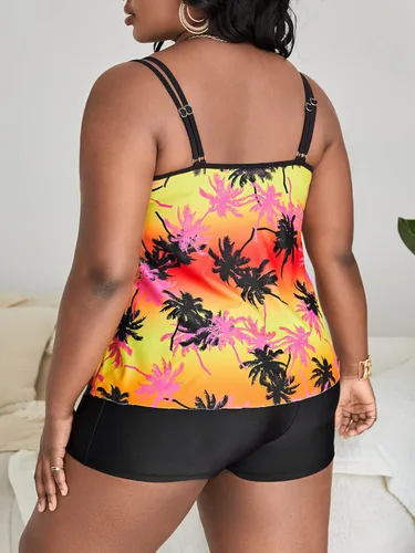 Vista 2 de MakeMeChic Women's Plus Size Tankini Bathing Suits Tropical Swim Tank Top with Boyshorts 2 Piece Swimsuit