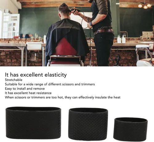 Vista 2 de Clipper Bands, paquete de 3 bandas profesionales de silicona negra deslizante, calor eléctrico, manga protectora, bandas de corte eléctrico