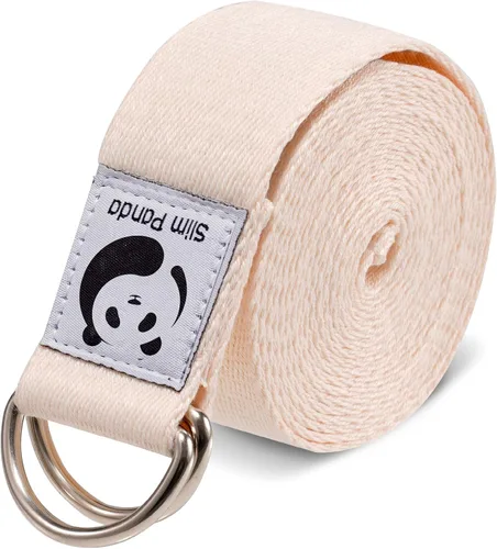 Vista 17 de Correa de yoga Slim Panda para estiramiento, Correa de yoga de algodón con hebilla ajustable en forma de D, Correa de yoga no elástica para pilates