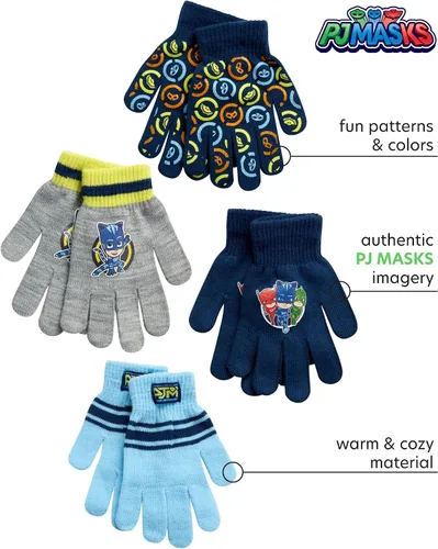Vista 2 de PJ Masks Guantes de invierno para niños, paquete de 4 guantes y manoplas de PJ Masks (niño pequeño)