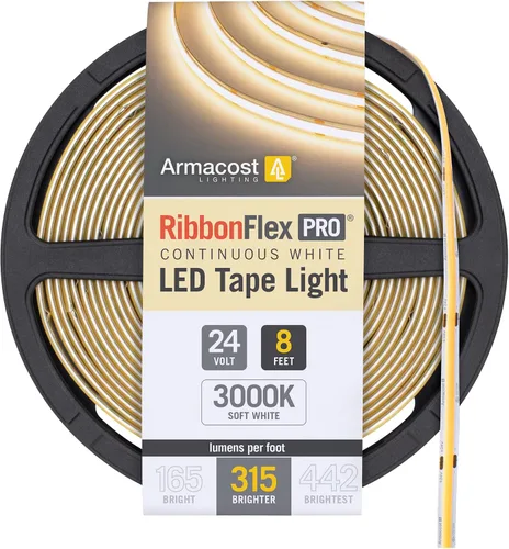 Vista 20 de Armacost Lighting RibbonFlex Pro 24V Luz de Tira LED COB Blanca, 2700K, 165 Lúmenes/Pie, 2.5M 171110 Blanco cálido 2700K