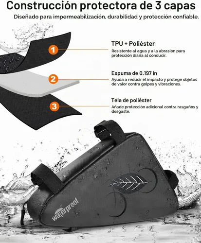 Vista 5 de Bolsa de Almacenamiento para Cuadro de Bicicleta 2L, Bolsa Triangular Impermeable para Bicicleta, Paquete de Ciclismo para Teléfono, Billetera
