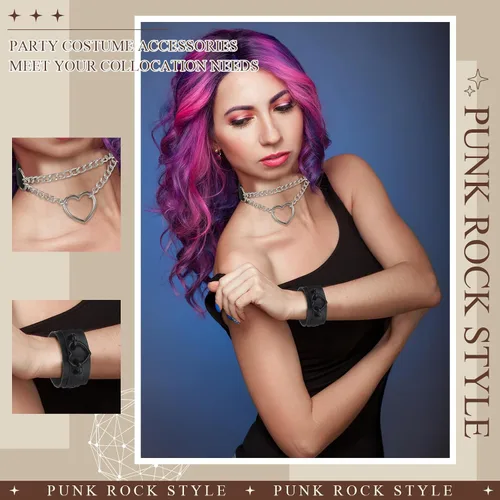 Vista 5 de Cunno Juego de 13 pulseras de collar gótico de estilo steampunk para Halloween, estilo steampunk, collar gótico, gargantilla para mujer, ajustable