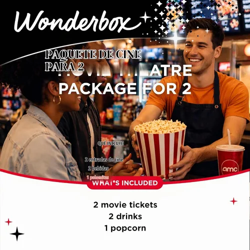 Vista 3 de Wonderbox - Regalo de noche de cine AMC para 2 - 2 entradas, 2 bebidas