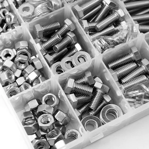 Vista 5 de Kit de 579 tornillos y tuercas 1/4-20 5/16-18 3/8-16 de acero inoxidable 18-8 resistentes tornillos hexagonales tuercas arandelas kit surtido