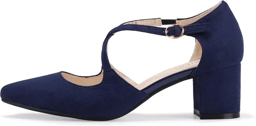 Vista 4 de IDIFU Lynn - Vestido de tacón bajo para mujer, con puntera cerrada, tacón grueso, correa cruzada, boda, fiesta, oficina, zapatos, 5