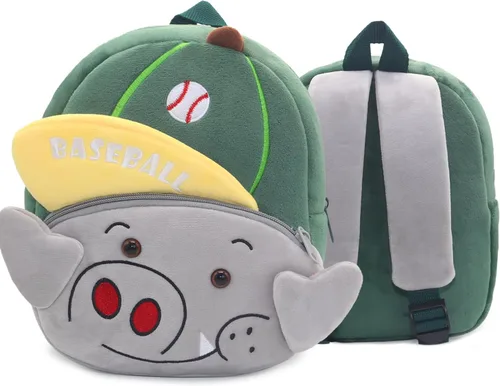 Vista 2 de Mochila pequeña para niños y niñas, linda mochila pequeña de dibujos animados de animales de felpa suave para niños de 2 a 6 años, Cerdo lindo