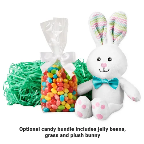Vista 2 de Let's Make Memories - Canasta de Pascua personalizada con amigos peludos, canasta para niños, diseño de conejito de Pascua azul, solo incluye