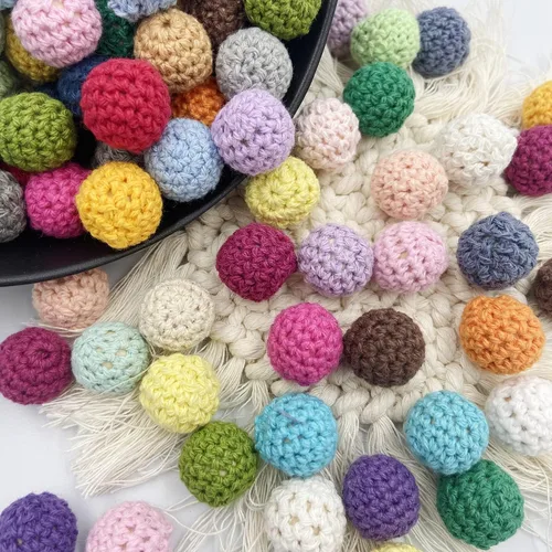 Vista 3 de Cuentas de ganchillo de algodón de madera de 0.630 in, 50 cuentas de colores mezclados para bricolaje collar pulsera