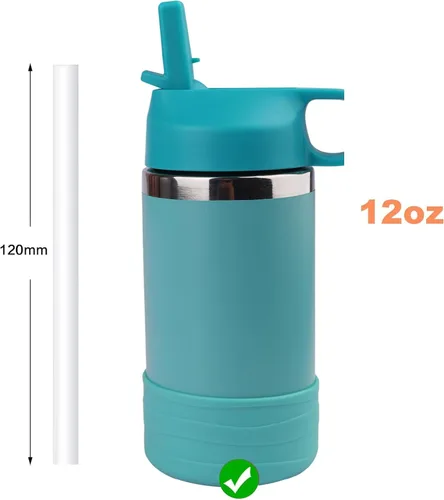 Vista 2 de Pajitas de repuesto reutilizables compatibles con Hydro Flask de boca ancha de 12 onzas para niños, paquete de 6 popotes sin BPA y cepillo