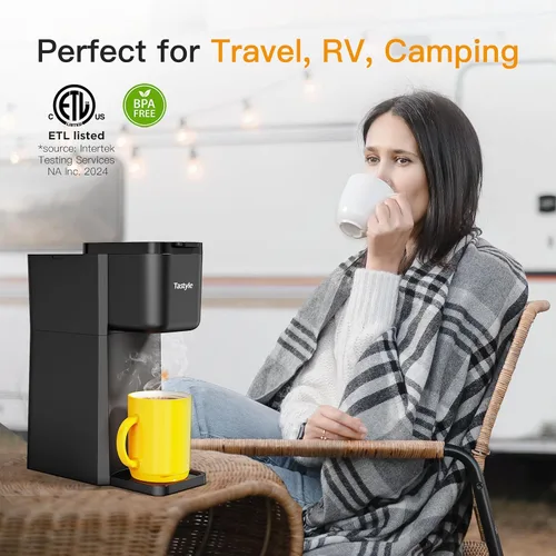 Vista 6 de Tastyle Mini Single Serve Hot and Iced Coffee Maker for K Cup and Ground Negro clásico