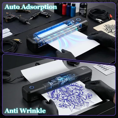 Vista 8 de Impresora de plantillas de tatuajes, máquina térmica portátil inalámbrica Bluetooth para artistas y principiantes, kit de transferencia de tatuajes