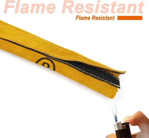 Vista 5 de TIG - Funda para cable de soldadura para antorcha de soldadura, paquete de 2 fundas amarillas de cuero resistente al fuego de 137 x 4 pulgadas