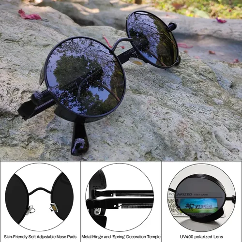 Vista 4 de ROCKNIGHT Gafas de sol Gothic Steampunk redondas polarizadas UV400 con protección unisex