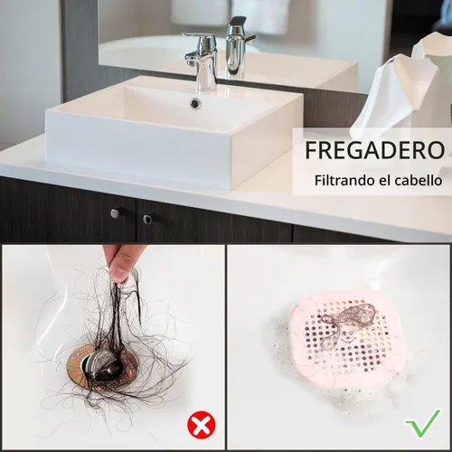 Vista 5 de Protector de silicona para cubrir drenaje de ducha, bañera, cocina, baño, recoge restos de cabello, paquete de 2, color negro