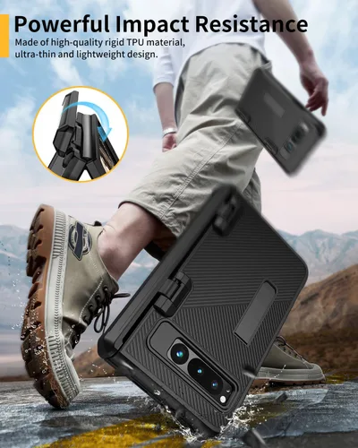 Vista 5 de Lanhiem Funda plegable para Google Pixel, protector de pantalla integrado, protección de bisagra de cuerpo completo, a prueba de golpes, con soporte