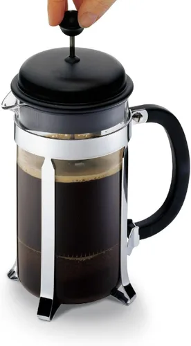 Vista 4 de Bodum Caffettiera Cafetera de prensa francesa, tapa de plástico negro y marco de acero inoxidable, 8 tazas, 34 onzas