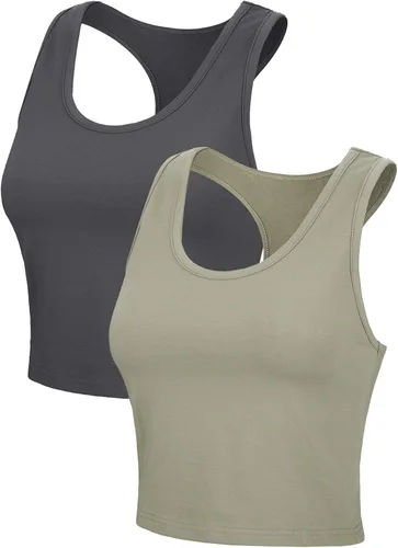 Vista 6 de Boao 2 Pieces Crop Tank Top Basic Sleeveless Crop Top Workout Racerback Cropped Tank Sports Top for Women