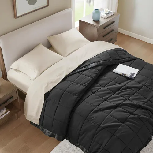 Vista 7 de Madison Park Edredón alternativo de plumón tamaño King para cama, borde Negro