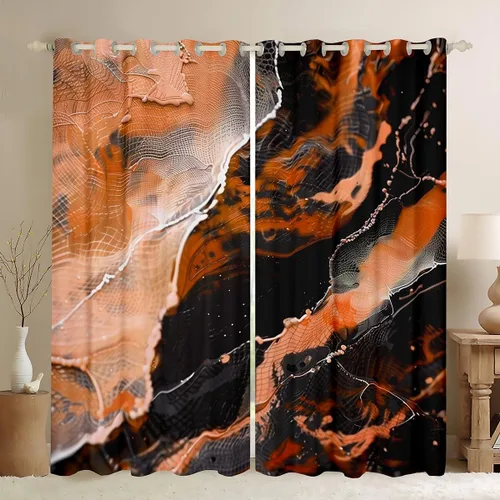 Vista 20 de Feelyou Cortinas abstractas para dormitorio, sala de estar, cortinas opacas de oscurecimiento negro y azul, con estampado de mármol, 2 paneles de 38
