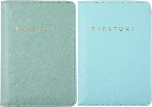 Vista 24 de 2 piezas de funda de pasaporte para viaje, impermeable, de cuero, cartera, libro de viaje, artículos esenciales para crucero para mujeres y hombres