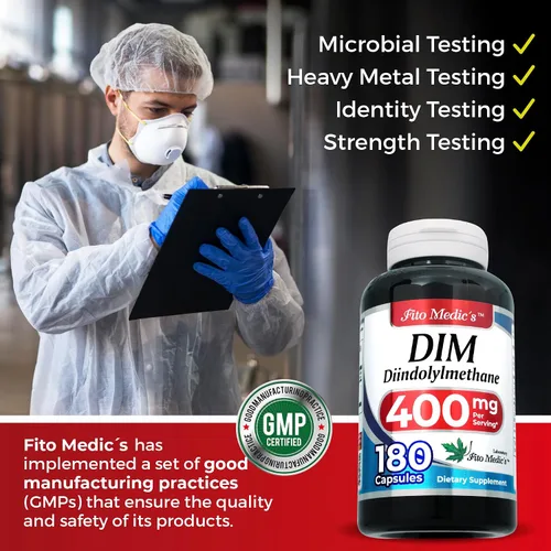 Vista 7 de FITO MEDIC'S Laboratorio suplemento dim 180 cápsulas 400 mg dim diindolilmetano suplemento dim 400mg Ultra alta absorción.