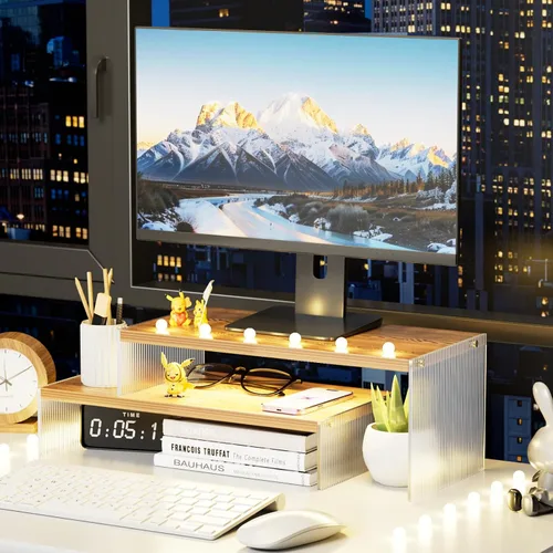 Vista 9 de YGYQZ Soporte elevador de monitor ajustable con patas acrílicas, soporte de monitor doble de 7.67 pulgadas de ancho para escritorio, organizador